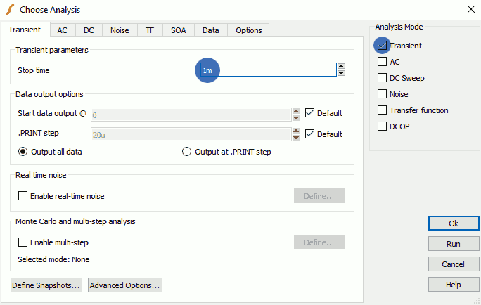 Impostazioni della modalità transient