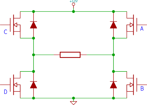 Ponte ad H realizzato con quattro MOS a canale N