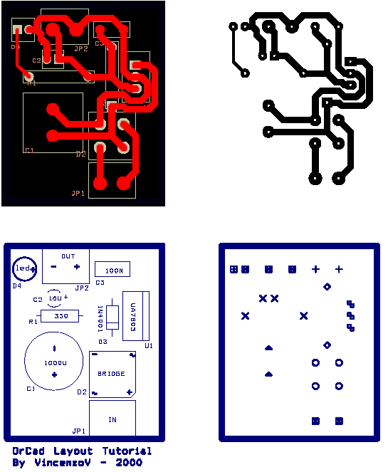 Alcune viste del circuito prodotte da OrCad Layout